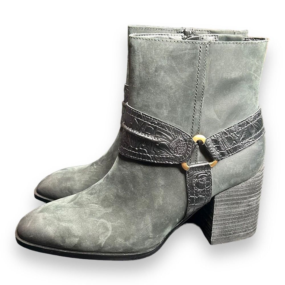 VIONIC CARNELIA ANKLE BOOTS OILED NUBUCK EMBOSSED DETAILING HEEL BLACK SIZE 9